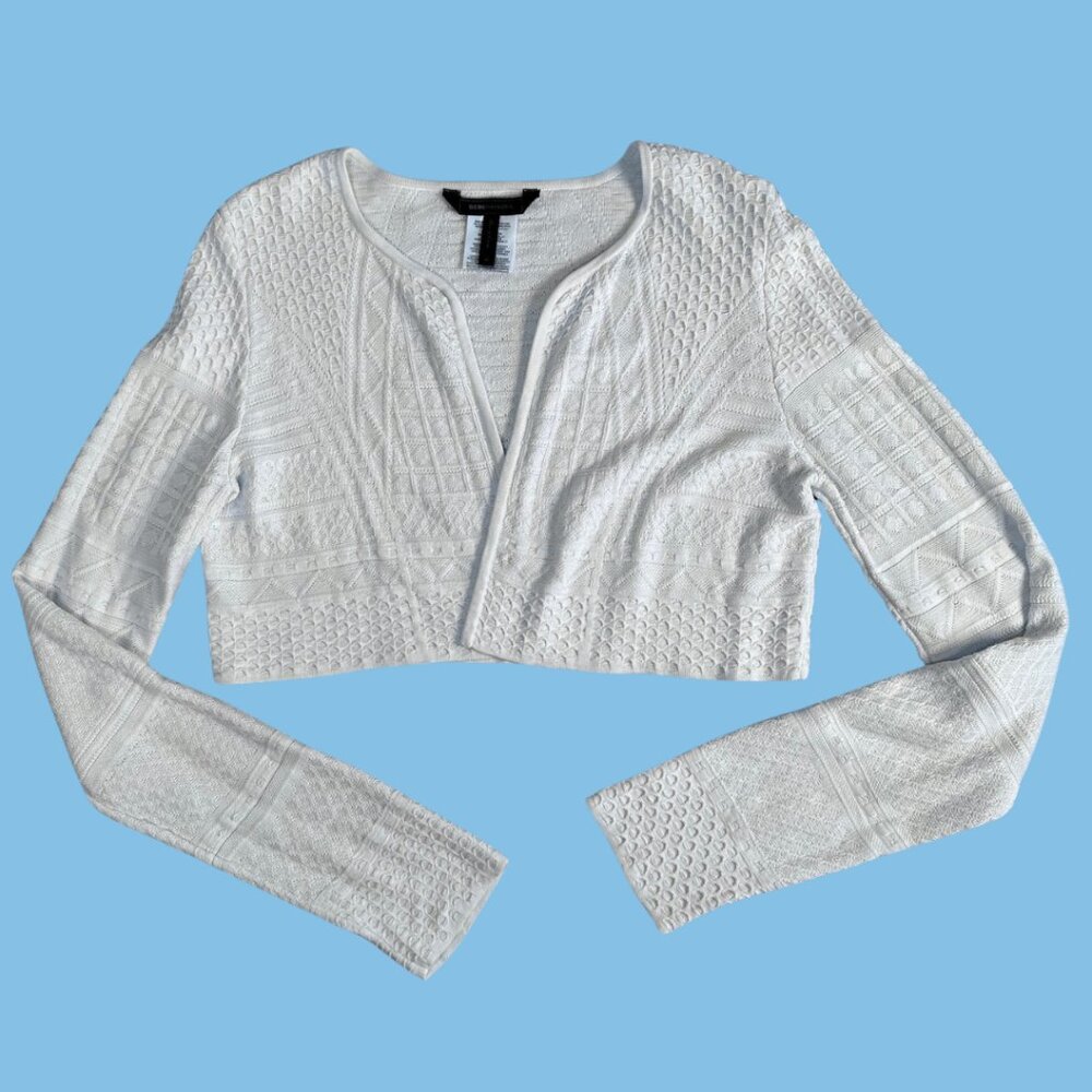 BCBG MAXAZRIA Cropped, Cream, Silk, Cotton Cardi Jacquard Classy Dreamy, M